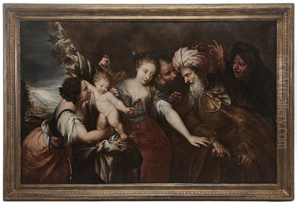 The Infant Moses Stamping On Pharoah's Crown Oil Painting by Andrea Celesti