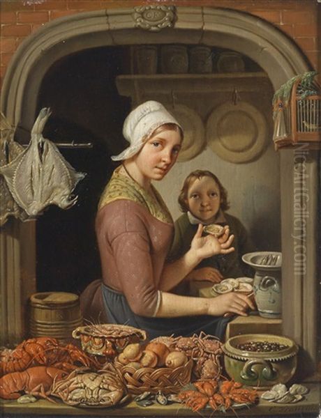 Die Fischhandlerin Oil Painting by Francois Celestin