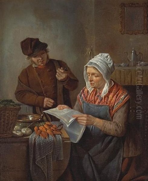 The Day's News Oil Painting by Francois Celestin