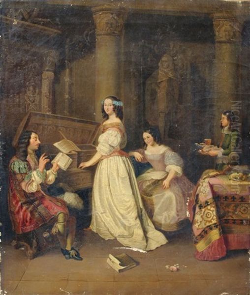 Musizierstunde Am Clavichord Oil Painting by Herman Wilhelm Cellarius