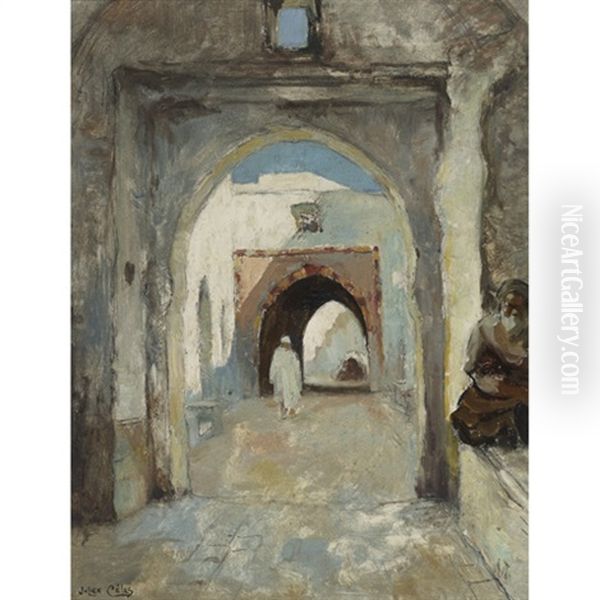 Street At Sousse (tunis) (+ Street At Tunis; Pair) Oil Painting by Julien Celos