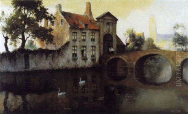 Het Minnewater Te Brugge Oil Painting by Julien Celos