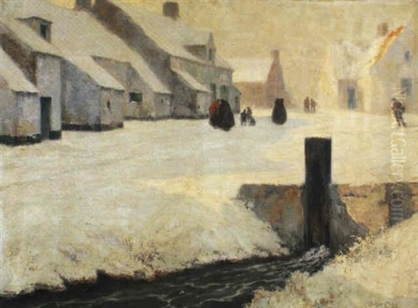 Village En Hiver Oil Painting by Julien Celos