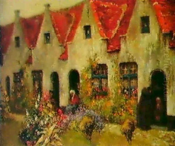 Au Beguinage                                                In Het Begijnhof Oil Painting by Julien Celos