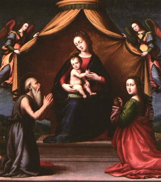 The Virgin And Child With Saints Jerome And Mary Magdalen Oil Painting by Antonio del Ceraiuolo