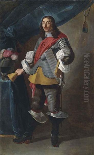 Portrait Of Baron Ignazio De Pizzis, Full-length, In Half-armour And A Sash Over A Buff Jerkin And Breeches by Carlo Ceresa