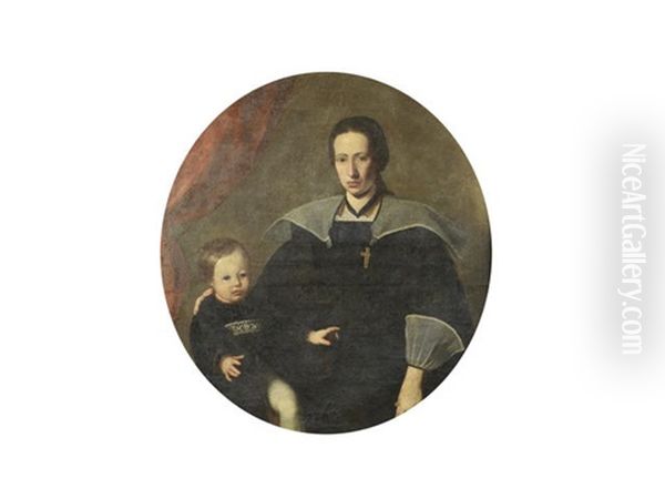 Portrait Of A Lady And Her Son, In Black Costume Oil Painting by Carlo Ceresa