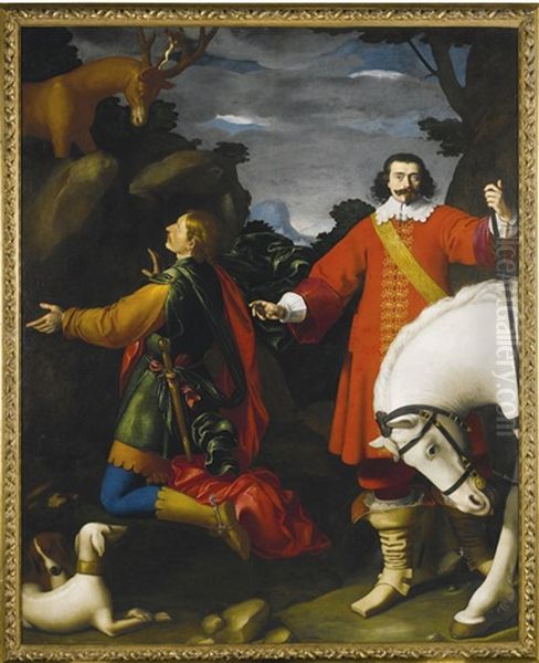 The Vision Of Saint Eustace, With A Portrait Of The Donor Beside His Horse Oil Painting by Carlo Ceresa