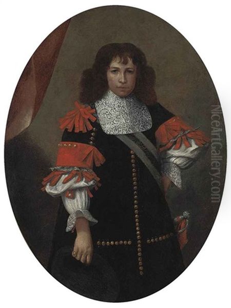 Portrait Of A Gentleman In A Black Coat With Red Ribboning And A Sash Oil Painting by Carlo Ceresa