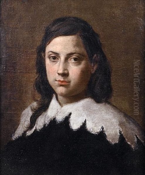 Portrait Of A Young Boy In Black Costume With A White Lace Collar Oil Painting by Carlo Ceresa