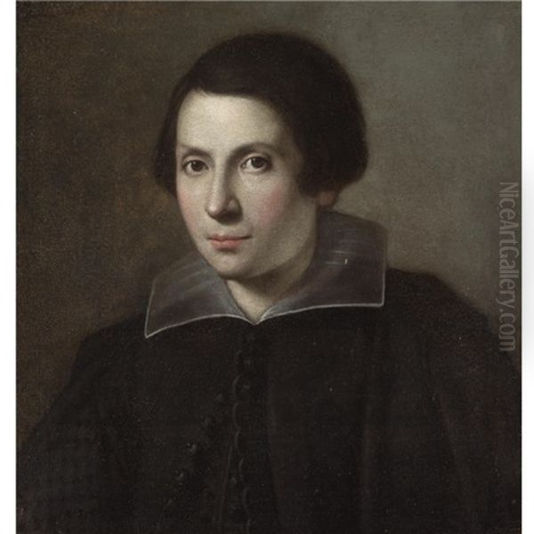 Portrait Of A Young Man Wearing Black With A White Ruff Oil Painting by Carlo Ceresa