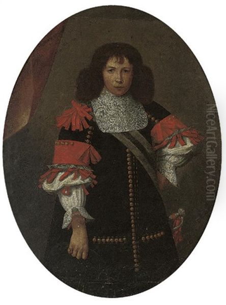 Portrait Of A Gentleman In A Black Coat With Red Ribboning And A Sash Oil Painting by Carlo Ceresa