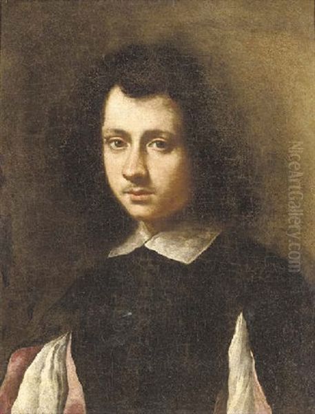 Portrait Of A Young Man In A Black Doublet With Slashed Sleeves And A White Collar Oil Painting by Carlo Ceresa