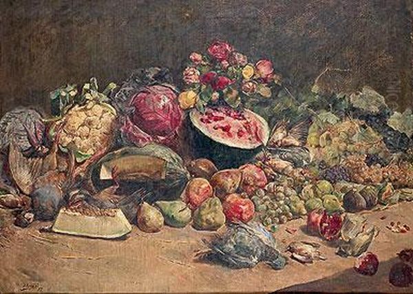 Bodegon De Frutas Y Pajaros Oil Painting by Antonio Amoros Y Botella