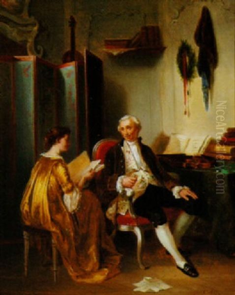 A Musical Discussion Oil Painting by Theodore Ceriez