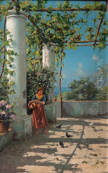 Terrace On Capri Oil Painting by Arturo Cerio