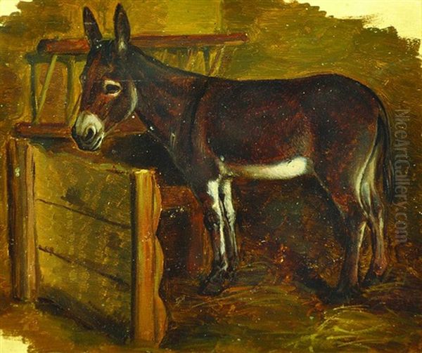 Donkey In The Stable Oil Painting by Jaroslav Cermak