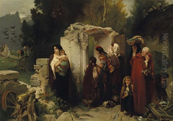 Die Ruckkehr Montenegrinischer Fluchtlinge In Ihr Heimatliches Dorf Oil Painting by Jaroslav Cermak