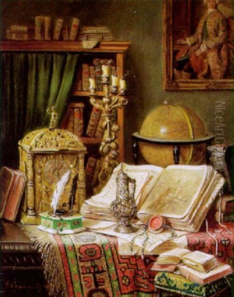 Stilleben Mit Globus Und Alten Buchern Oil Painting by Ernst Cernotzky