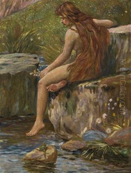 A Girl By The Water Oil Painting by Rudolf Cerny