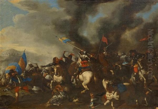 Equestrian Battle Oil Painting by Michelangelo Cerquozzi