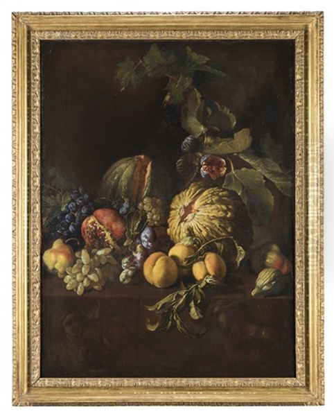 Natura Morta Con Zucca, Pere E Melograno Oil Painting by Michelangelo Cerquozzi