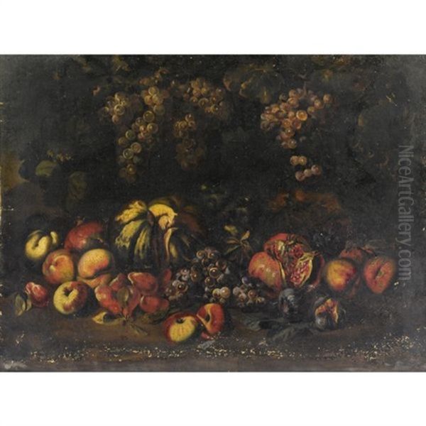 Natura Morta Con Uva, Pesche, Fichi, Una Zucca E Un Melograno Oil Painting by Michelangelo Cerquozzi