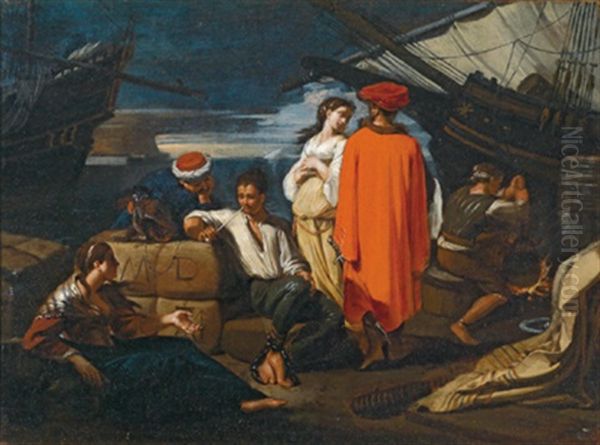 Hafenszene Mit Sklavenhandlern - Scena Di Porto Con Mercanti E Schiavi by Michelangelo Cerquozzi