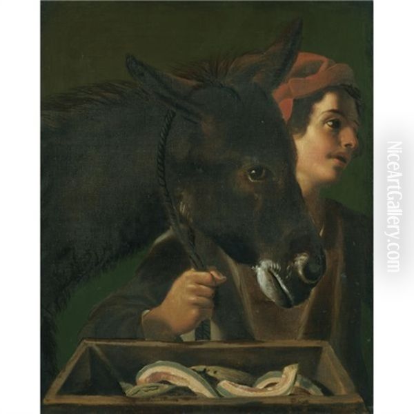 A Young Man And His Donkey Oil Painting by Michelangelo Cerquozzi