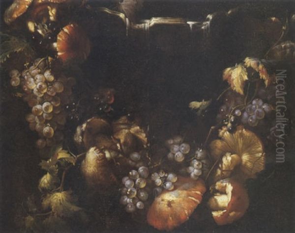 Natura Morta Con Uva E Funghi Oil Painting by Michelangelo Cerquozzi