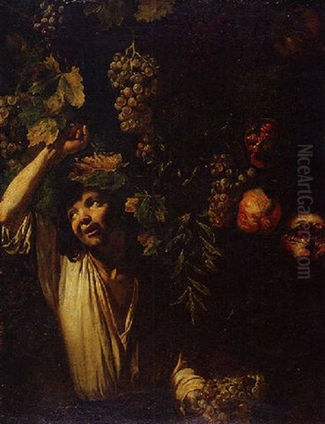 A Youth Beneath A Vine With Grapes And A Pomegranate Tree Oil Painting by Michelangelo Cerquozzi