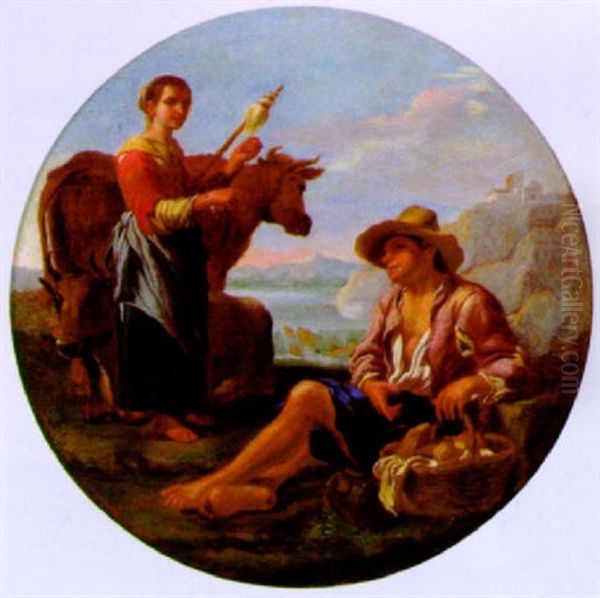 Hirtin Und Hirt In Einer Landschaft Oil Painting by Michelangelo Cerquozzi