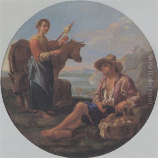 Pastorella E Mandriano In Un Paesaggio Oil Painting by Michelangelo Cerquozzi