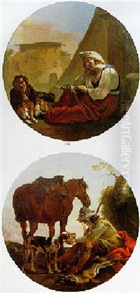 A Sleeping Woman With A Boy And His Dog Oil Painting by Michelangelo Cerquozzi