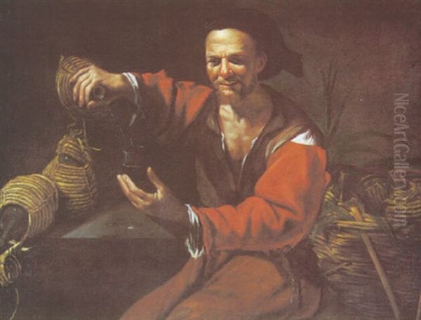 A Peasant Pouring Wine From A Casket Oil Painting by Michelangelo Cerquozzi