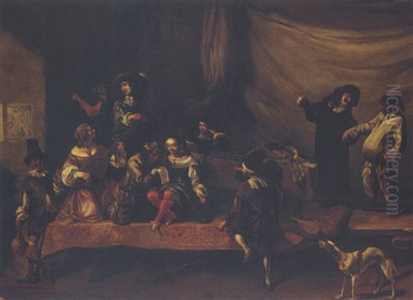 Interior With Actors Rehearsing Oil Painting by Michelangelo Cerquozzi