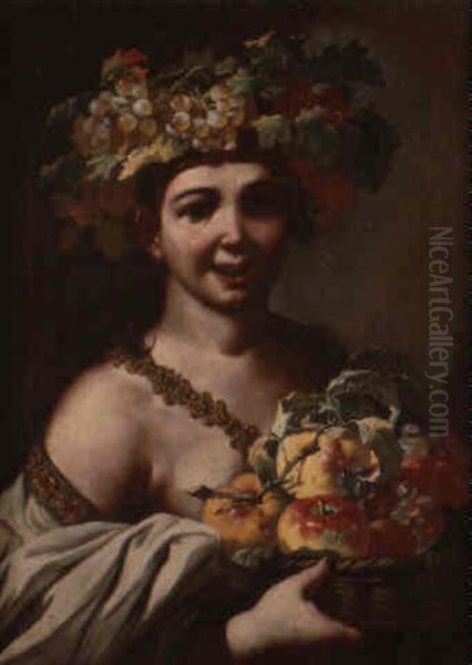 Le Jeune Bacchus Tenant Une Corbeille De Fruits Oil Painting by Michelangelo Cerquozzi