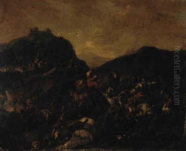 Cavalry Battle Between Turks And Christians Oil Painting by Michelangelo Cerquozzi