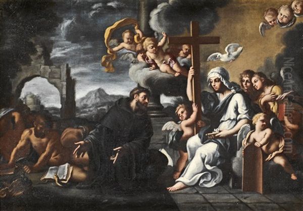 St. Fransiscus Pekandes Mot Religionen Oil Painting by Giovanni Domenico Cerrini