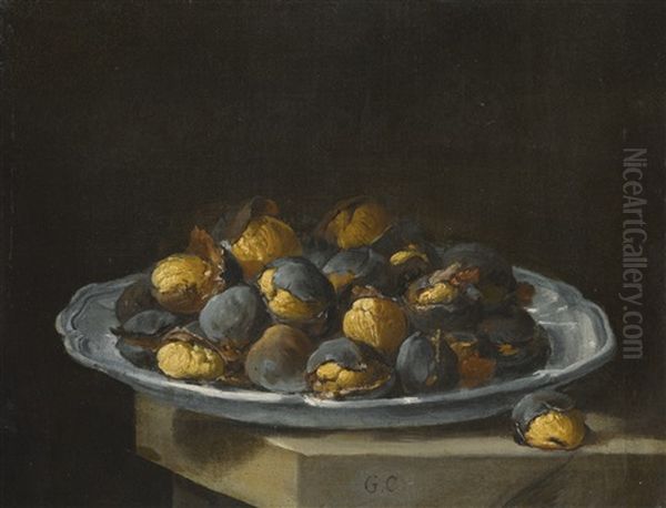 Still Life With Roasted Chestnuts On A Plate Oil Painting by Giacomo Ceruti