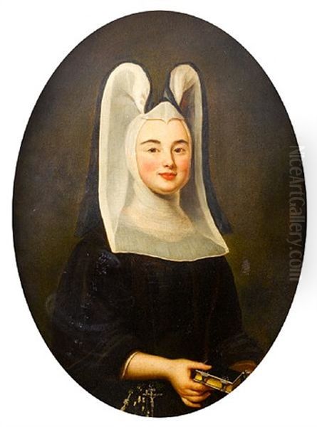 Portrait Of A Lady In Clerical Robes, Holding A Prayer-book Oil Painting by Giacomo Ceruti