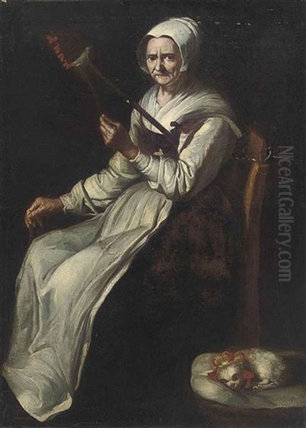 Portrait Of An Elderly Lady Spinning Oil Painting by Giacomo Ceruti