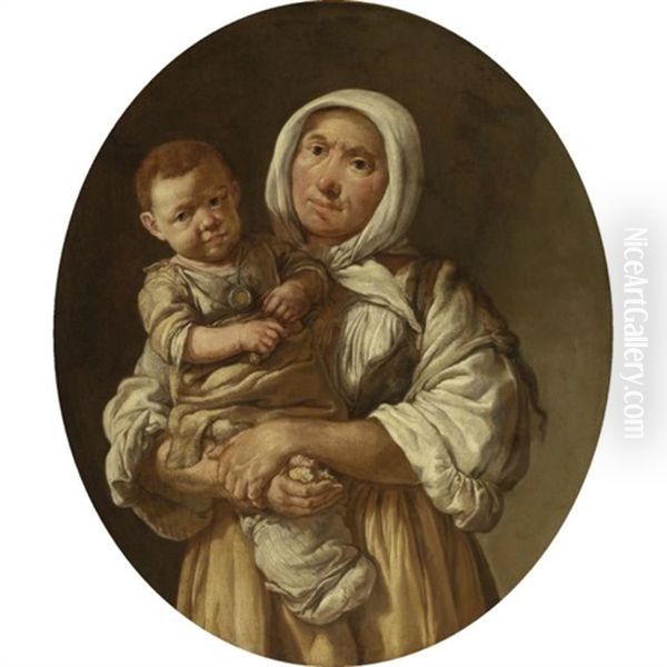 A Peasant Mother With Her Child In Her Arms Oil Painting by Giacomo Ceruti