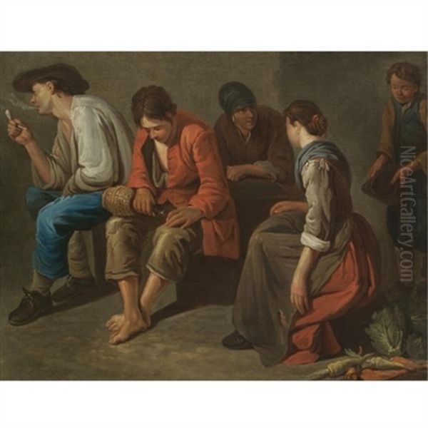 A Study Of A Tavern Interior With Peasants Drinking And Smoking Oil Painting by Giacomo Ceruti