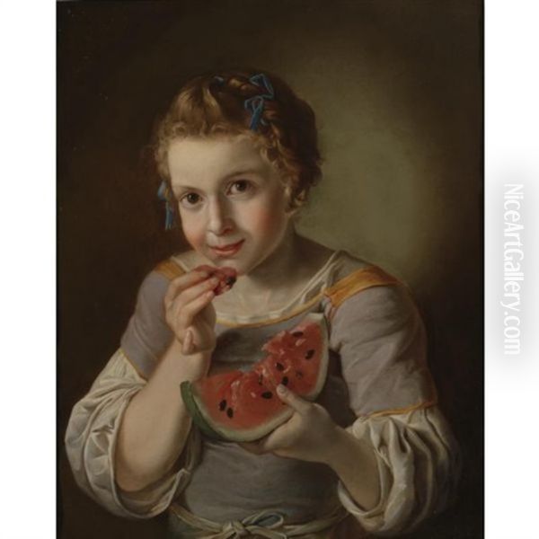 A Young Girl Eating Watermelon Oil Painting by Giacomo Ceruti