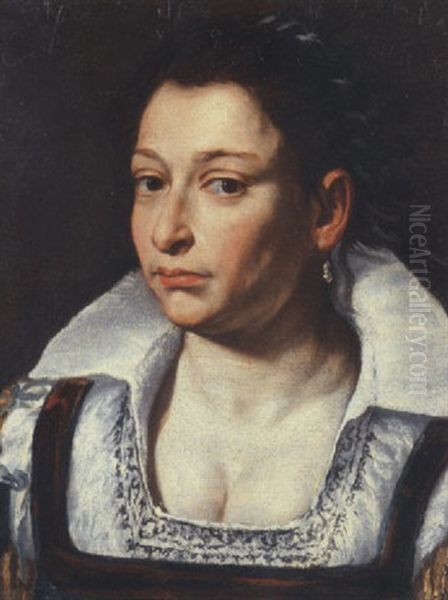 Portrait Of A Lady In A White Blouse With A Ribbon In Her Hair Oil Painting by Giacomo Ceruti