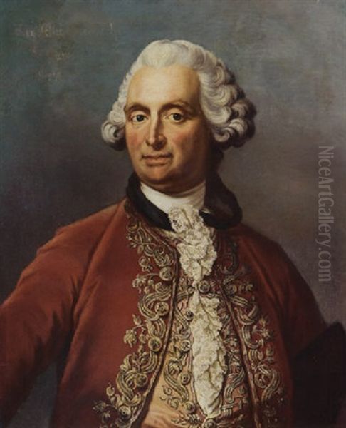 Portrait Of A Gentleman (sir John Goodriche Bt.?) In A Red Coat With Brocade And A Pink Waistcoat Oil Painting by Giacomo Ceruti