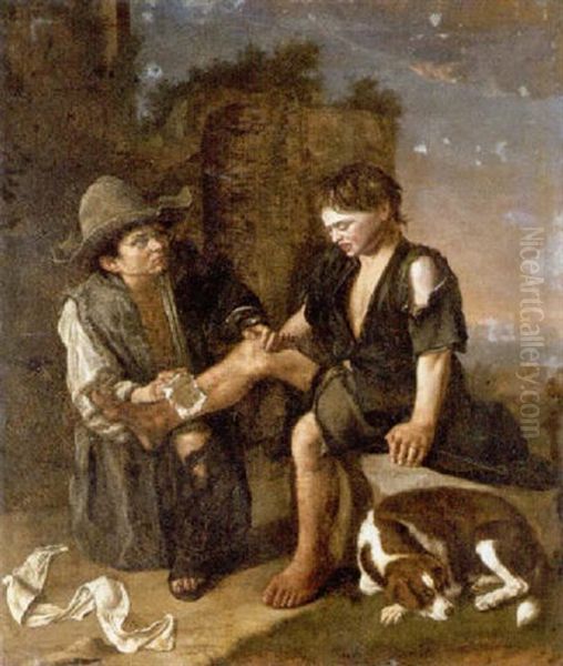 Two Young Boys With A Dog Oil Painting by Giacomo Ceruti