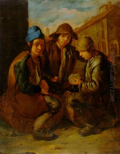 Urchins Playing Cards Oil Painting by Giacomo Ceruti