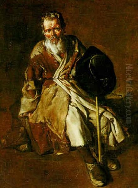 Seated Peasant Holding His Staff And Hat by Giacomo Ceruti